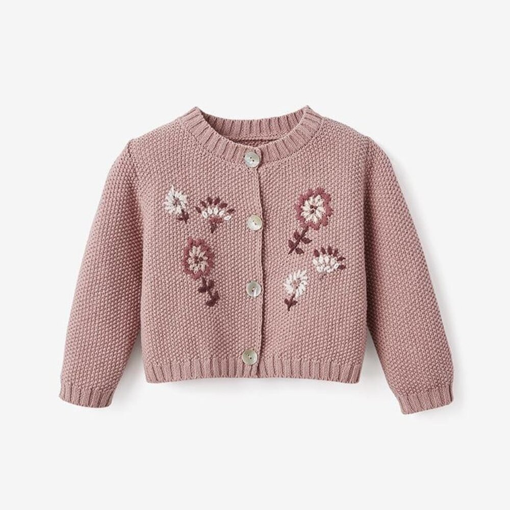Elegant Baby Flower Cardigan in Dusty Pink cotton